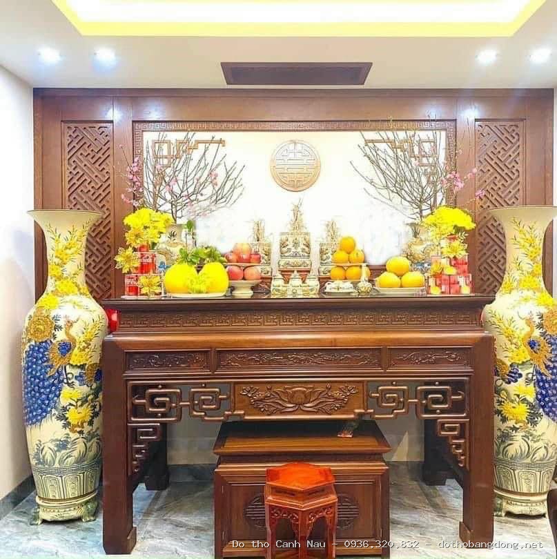 Án gian thờ gỗ hương đá màu cánh gián mẫu Phúc An - Đồ thờ Sơn Vũ